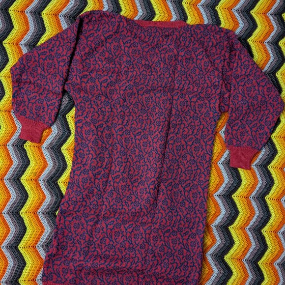 M Vintage Peruvian Connection Long Sleeve Red Knit Dress Bolivia h348 - Picture 3 of 9